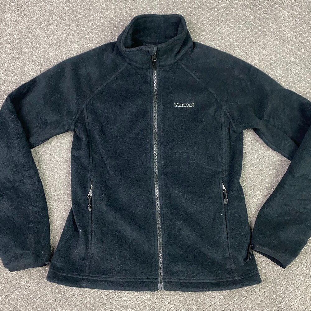 Marmot Jacket Women's Small Black PolarTec Fleece Full Zip Mock Neck Outdoors